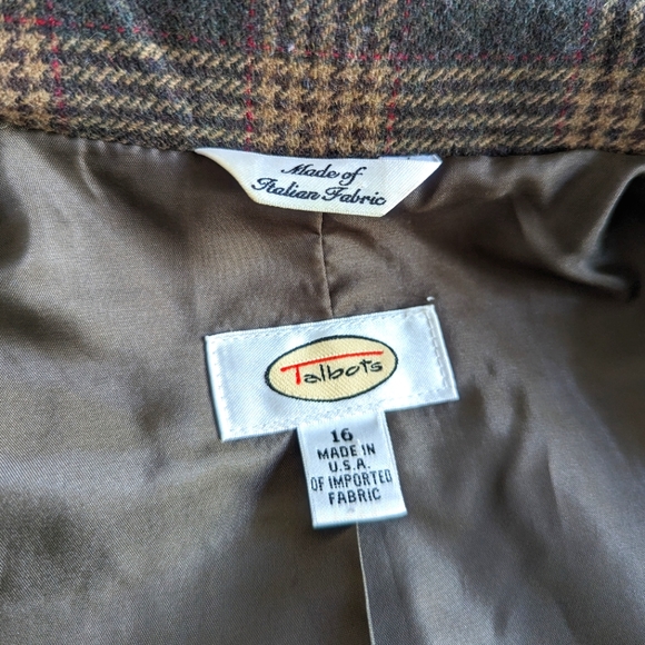 Vintage Talbots Plaid Green Tan Blazer Size 14 - Picture 7 of 10